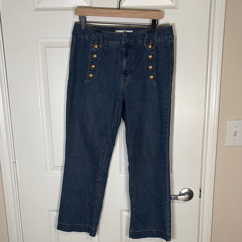 EST 1946 Denim Hi Rise Sailor Jeans Size 10 Gold Button Wide Leg